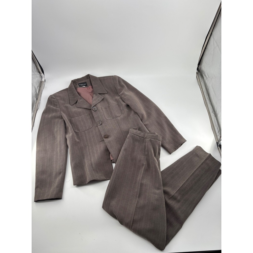 Vintage Karen Max Mauve Herringbone Pant Suit Set Size 6 Made in USA